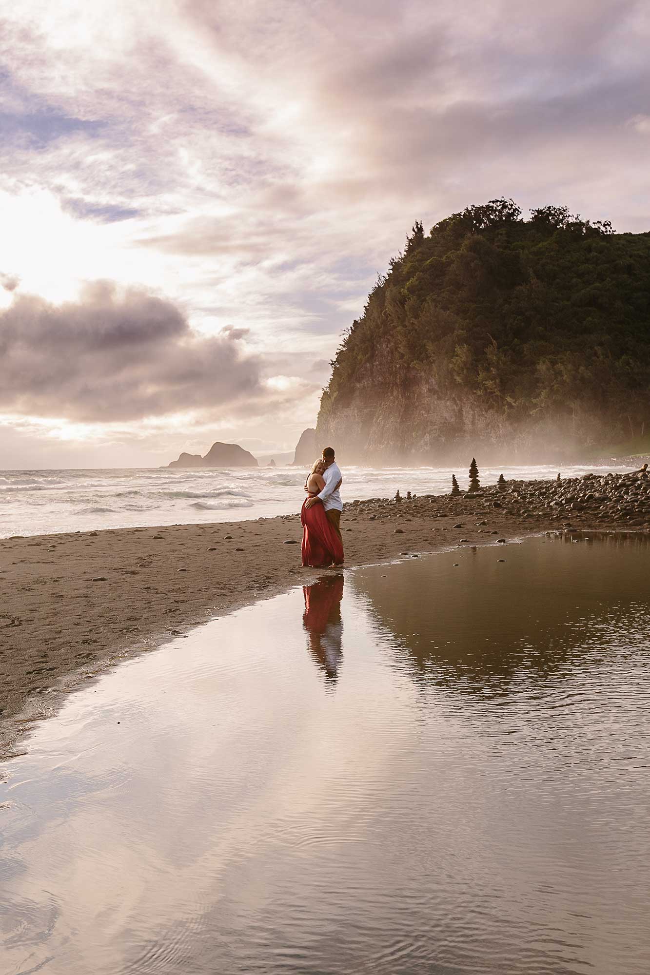 image of bridal couple on the beach